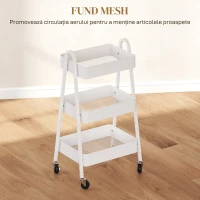 HOMCOM Cărucior de Bucătărie cu 3 Niveluri, Roți Pivotante, Mânere și Frâne, 42,4x29,8x74,5 cm, Alb(m-6)