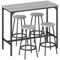 HOMCOM Ensemble table haute et 4 tabourets avec Repose-Pieds, métal noir et aspect bois pour cuisine salle à manger(m-11)