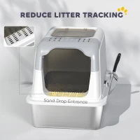 PawHut Extra Large Stainless Steel Litter Box, Enclosed Cat Litter Tray with Scoop, Deodorizer Bag, Front-Entry and Top-Exit(m-6)