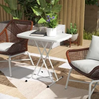 Outsunny Tavolino da Giardino Pieghevole con Altezza Regolabile, Metallo e HDPE, Bianco(m-2)