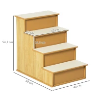 PawHut Escalera para Mascotas Escalones para Perros Gatos con Acolchados Desmontables Carga 30 kg 40x59x54,2 cm Natural y Crema(m-3)