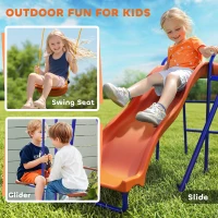 Outsunny Four-In-One Metal Garden Swing Set, with Double Swings, Glider, Slider, Ladder - Orange and Blue(m-4)