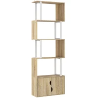 HOMCOM Biblioteca de 5 niveles mueble de almacenamiento con estantes y armario de doble puerta 60x23,8x179,2 cm madera natural(m-1)