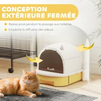 PawHut Maison de toilette pour chat bac à litière fermé chat poignée de transport porte translucide 40,5 x 52 x 39 cm jaune(m-4)