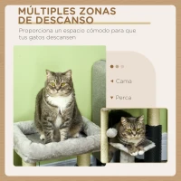 PawHut Árbol para Gatos con Cama Percha Poste Rascador de Sisal y Autolimpiador Diseño Moderno y Compacto 40x40x48 cm Gris(m-5)