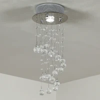HOMCOM Metal Crystal Ceiling Light Chandelier Elegant Pendant Lamp Living Room Stairway Stairway Spiral Rain Drop Pendant Lamp Silver(m-10)