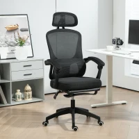 HOMCOM Ergonomic Office Chair, Mesh High Back Desk Chair with Adjustable Lumbar Support and Headrest, Footrest, Reclining Executive Swivel Computer Chair for Home Study, Black(m-12)