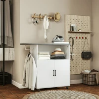 HOMCOM Bügelbrett mit 2 Türen und offenem Fach, 125x43,5x102,5 cm, Weiß(m-3)
