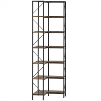 HOMCOM Bibliotecă de colț industrială cu 7 niveluri din pal melaminat și oțel, maro(m-11)