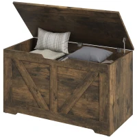 HOMCOM 100L Home Storage Box, with Safety Hinges - Rustic Brown(m-11)