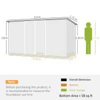 Outsunny 11 x 5.6ft Galvanised Steel Garden Shed, Metal Shed, Garden Storage Shed with Lockable Doors and Gloves for Outdoor Patio, Garden, Grey(m-3)