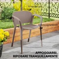 Outsunny Set 4 Sedie da Giardino Impilabili in Plastica Moderne con Braccioli 60x56x75 cm, Grigio(m-7)