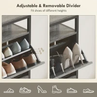 HOMCOM Shoe Storage Cabinet with 4 Flip Drawers and Open Shelf - Cement Grey(m-6)