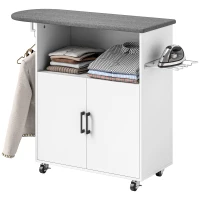 HOMCOM Mobile Asse da Stiro con Armadietto a 2 Ante e Spazio Aperto, 125x43.5x102.5 cm, Bianco(m-10)