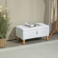 HOMCOM Linen Storage Ottoman Padded Footstool with Rubberwood Legs for Storage Box, Bed End, Shoe Bench, Seating, Cream White(m-12)