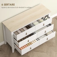 HOMCOM Comodă cu 6 Sertare și Mânere din Piele Ecologică Albă, 120x40x78 cm(m-4)