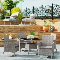 Outsunny Five-Pieces Rattan Dining Set - Light Grey(m-2)