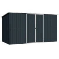 Outsunny 11 x 5.6ft Galvanised Steel Garden Shed, Metal Shed, Garden Storage Shed with Lockable Doors and Gloves for Outdoor Patio, Garden, Grey(m-1)