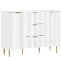 HOMCOM Buffet meuble cuisine rangement avec 3 tiroirs, étagères réglables, placards à portes cannelées, 120 x 40 x 90 cm, blanc(m-12)