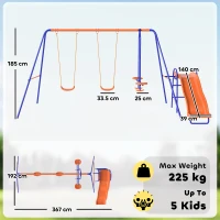 Outsunny Four-In-One Metal Garden Swing Set, with Double Swings, Glider, Slider, Ladder - Orange and Blue(m-3)