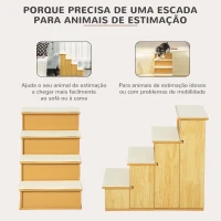 PawHut Escada para Animais de Estimação de 4 Degraus Escada para Cães e Gatos com Tapetes Antideslizantes Removíveis 40x59x54,2 cm Madeira e Creme(m-5)