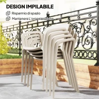 Outsunny Set 4 Sedie da Giardino Impilabili in PP dal Design Moderno con Braccioli 60x56x75 cm, Bianco(m-6)