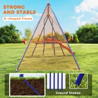 Outsunny Four-In-One Metal Garden Swing Set, with Double Swings, Glider, Slider, Ladder - Orange and Blue(m-5)