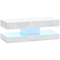 HOMCOM Mesa de Centro con Cajones y Luces LED Mesa Auxiliar Moderna con Estante Abierto Mesa de Centro Tablero de Partículas Blanco(m-1)