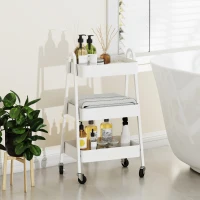 HOMCOM Cărucior de Bucătărie cu 3 Niveluri, Roți Pivotante, Mânere și Frâne, 42,4x29,8x74,5 cm, Alb(m-9)