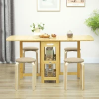 HOMCOM Juego de 4 Taburetes Redondos de Madera Apilables con Asiento Acolchado para Cocina Comedor Dormitorio Caqui(m-2)