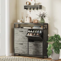 HOMCOM Shoe Storage Cabinet with 4 Flip Drawers and Open Shelf - Cement Grey(m-2)