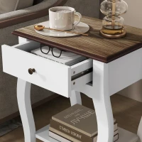 HOMCOM Table de Chevet avec Tiroir et Étagère Ouverte de Style Français en Bois, 45x35x55 cm, Blanc et Chêne(m-4)