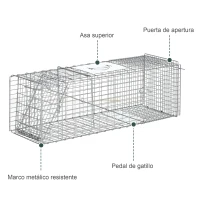 Outsunny Trampa para Animales Vivos Plegable 93x31x34,5 cm Jaula de Captura de Alambre con Puerta y Asa para Conejos Plata(m-6)