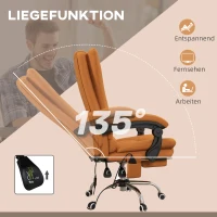 Vinsetto Massage-bureaustoel, bureaustoel met verwarmingsfunctie, draaistoel, ligfunctie, hoogte verstelbare pc-stoel, Lichtbruin(m-6)