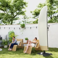 Outsunny Sonnenschirm Schutzhülle für Ø 400 cm wasserdicht Wetterfeste Sonnenschirm Abdeckung mit Stab Reißverschluss Kordelzug Oxford Gewebe UV-Beständige Ampelschirm Abdeckhauben 220 ×56 cm Beige(m-9)