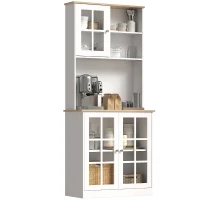 HOMCOM Freestanding Kitchen Cupboard, Storage Cabinet with Doors and Adjustable Shelves, Counter Top, Grid Glass Doors, 80L x 37W x 183H cm - White(m-10)