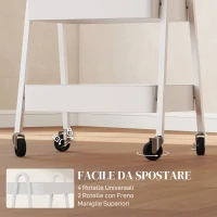 HOMCOM Carrello Cucina Multiuso a 3 Livelli, Ruote Girevoli con Freno e Maniglie, Bianco(m-5)