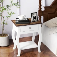 HOMCOM Comodino con Cassetto e Ripiano Aperto in Stile Francese in Legno, 45x35x55 cm, Bianco e Rovere(m-7)