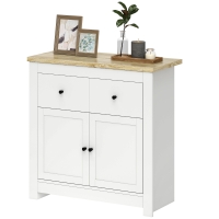 HOMCOM Kommode mit viel Stauraum, Sideboard mit Soft-Close-Türen, 2 Schubladen, verstellbares Regal, Weiß