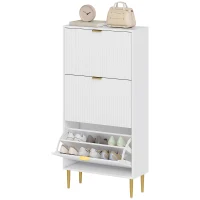 HOMCOM Meuble à chaussures 18 paires avec 3 tiroirs rabattables, portes cannelées et étagères réglables, 60x24x128cm, blanc(m-1)