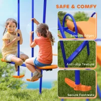 Outsunny Four-In-One Metal Garden Swing Set, with Double Swings, Glider, Slider, Ladder - Orange and Blue(m-6)