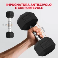 SPORTNOW Set Manubri da Palestra Esagonali con Supporto e Impugnatura Antiscivolo, 2x2kg, 2x5kg, 2x8kg, 2x10kg, Nero(m-5)