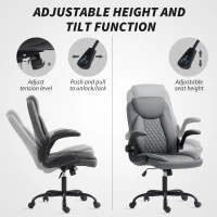 HOMCOM Faux Leather Office Chair. with Flip-Up Armrests - Charcoal Grey(m-6)