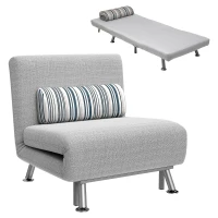 HOMCOM Poltrona Letto Singolo 3 in 1 con Schienale Reclinabile su 5 Livelli, Cuscino Imbottito e Materasso, Divano Letto Singolo Pieghevole per Soggiorno, in Acciaio e Lino, 75x70x75cm, Grigio Chiaro(m-1)