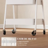 HOMCOM Cărucior de Bucătărie cu 3 Niveluri, Roți Pivotante, Mânere și Frâne, 42,4x29,8x74,5 cm, Alb(m-5)