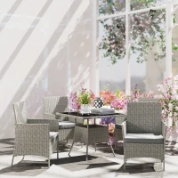 Outsunny Five-Pieces Rattan Dining Set - Light Grey(m-8)