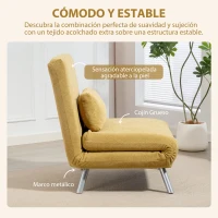 HOMCOM Sofá Cama de 1 Plazas Plegable Tapizado en Chenilla con Respaldo Ajustable de 5 Niveles 80x75x83 cm Amarillo(m-6)