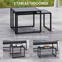 Outsunny Salon de jardin extérieur d'angle 4 pièces avec 2 canapés et 2 tables basses gigognes en verre trempé, gris(m-6)