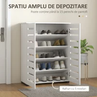 HOMCOM Dulap de Pantofi Modern cu 5 Niveluri cu Uși cu Jaluzele din Lemn Alb(m-4)