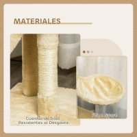 PawHut Árbol para Gatos de 134,2 cm con Nidos Plataformas Casetas Ratón de Juego Hamaca y Postes de Sisal 50x35x134,2 cm Beige(m-5)